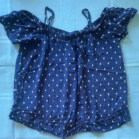 Old Navy Blue Ruffled Blouse with Short Sleeves off shoulder with straps - Picture 1 of 3